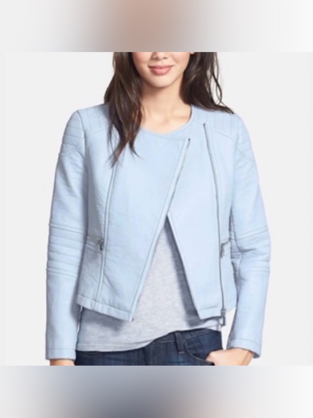 Vince Camuto Light Blue Quilted Moto Jacket